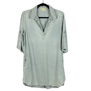 Cloth & Stone Casual Tencel 3/4 Roll Tab Sleeve Tunic Top Medium Soft Grey